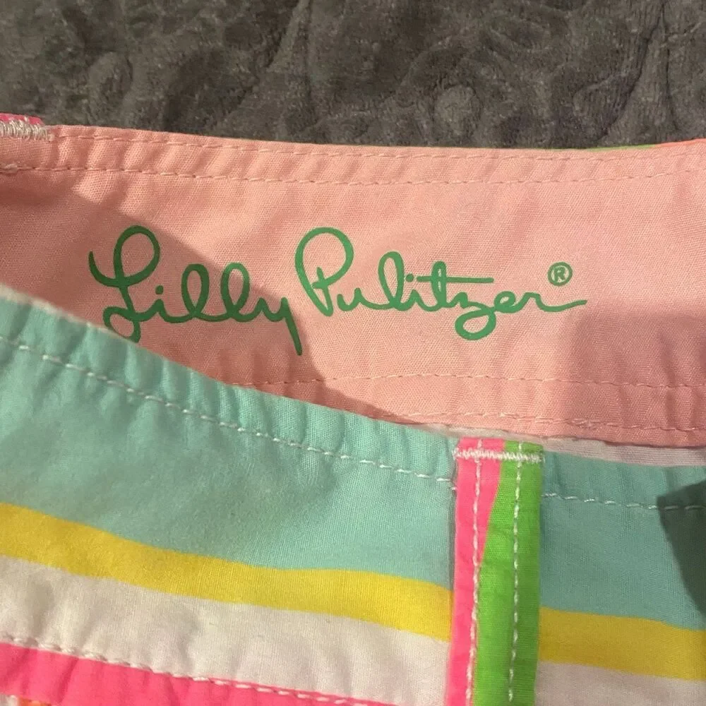 Lilly Pulitzer Callahan Cotton Stripe Neon Rainbow Shorts Women's Size 2